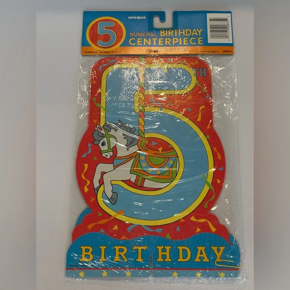 VINTAGE Adorable Carousel Themed Birthday Centerpiece Number 5 Red and Blue‎ NIB